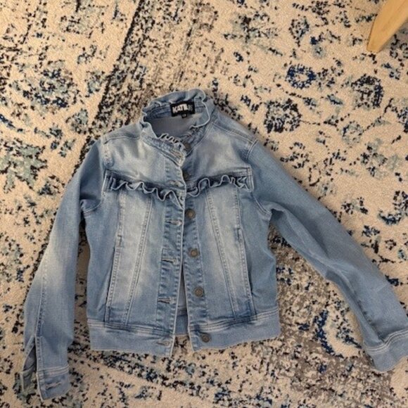 NEW NWOT KATIE J NYC EMILY RUFFLE DENIM JEAN JACKET SIZE LARGE - Picture 2 of 5